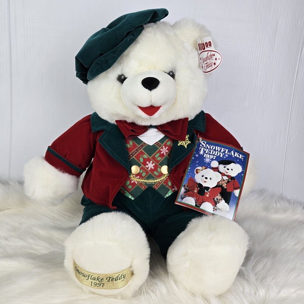 Vtg 1997 Snowflake Teddy TB Trading Velvet Pants and Top White Plush 21" NEW